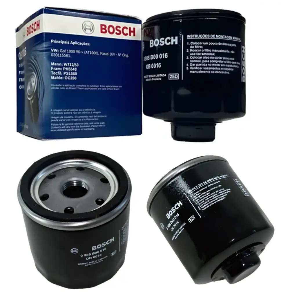 [OB 0016] FILTRO DE ACEITE 3/4*16, CON DOBLE VALVULA, VOLKSWAGEN (GOL, CROSSFOX, FOX) - BOSCH
